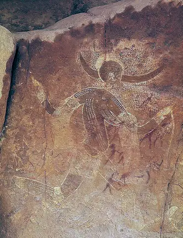 Running horned woman, Tassili n’Ajjer by Neolithic