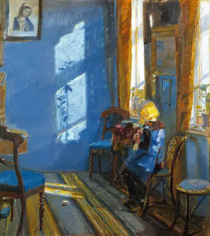 Sunlight in the blue room by Anna Ancher