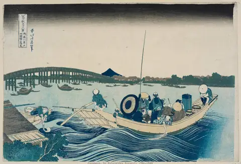 Viewing Sunset over Ryôgoku Bridge from the Onmaya Embankment by Katsushika Hokusai