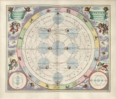 The Moon in an eccentric orbit with epicycles by Andreas Cellarius