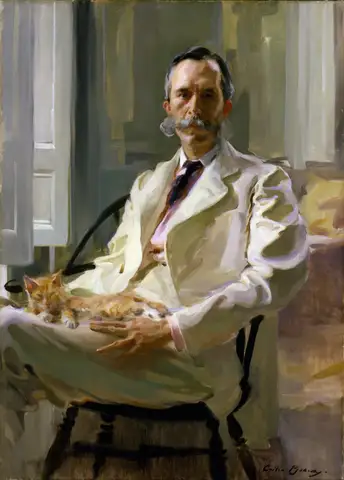 Man with the Cat — Portrait of Henry Sturgis Drinker by Cecilia Beaux