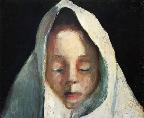 Still life: child's head with white cloth by Paula Modersohn-Becker