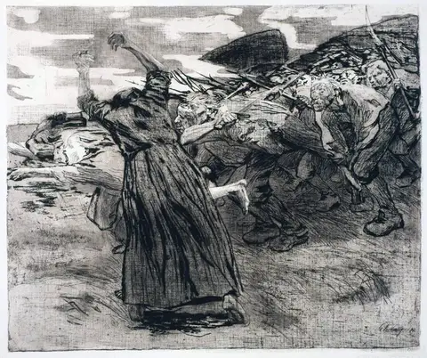 Peasant War print 5: Outbreak by Käthe Kollwitz