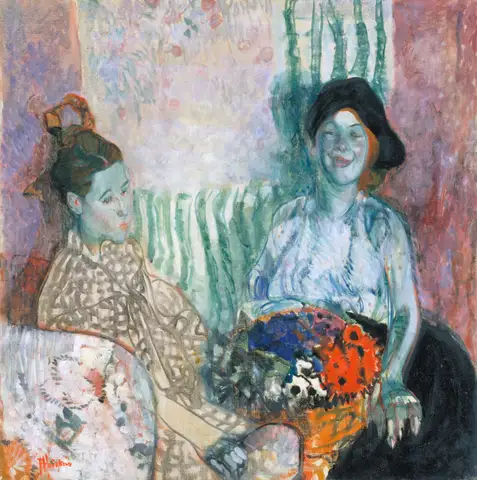 Loveday and Ann: Two Women with a Basket of Flowers by Frances Hodgkins