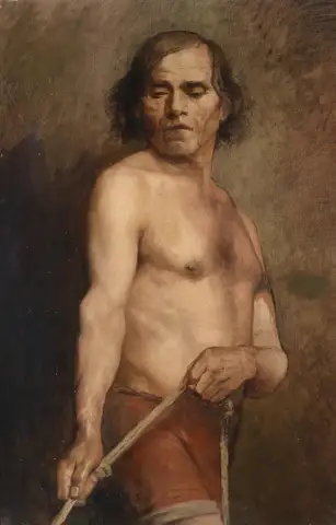 A Male Nude Standing by Anna Bilińska-Bohdanowicz
