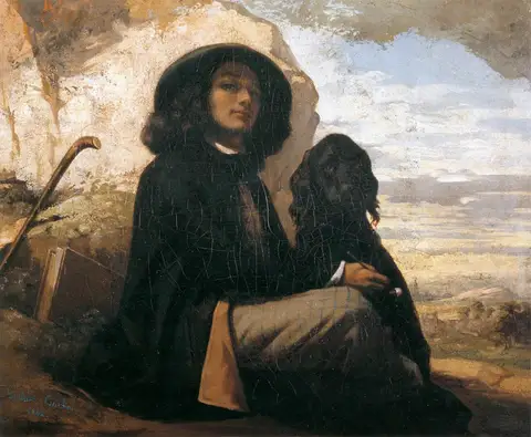 Self Portrait with Black Dog by Gustave Courbet