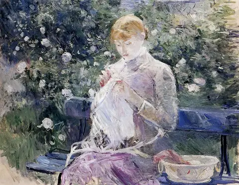 Pasie Sewing in Bougivals Garden by Berthe Morisot
