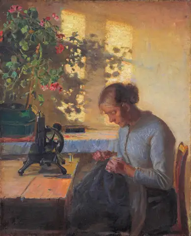 Fisherman's wife sewing by Anna Ancher