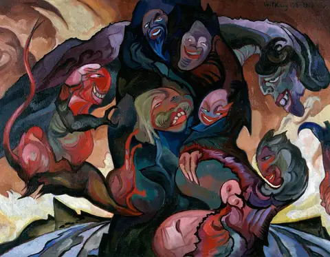 Fantastic composition (Vision with masks) by Stanisław Ignacy Witkiewicz