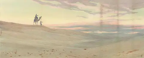 Arabs in the desert at dusk; and A felucca on the Nile by Augustus Osborne Lamplough