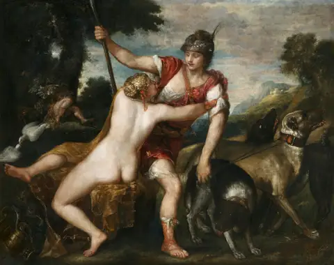 Adonis Relinquishing Venus for the Hunt by Titian