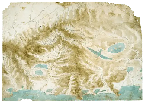 A map of the Arno valley and surrounding areas by Leonardo da Vinci