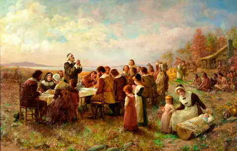 The First Thanksgiving at Plymouth, 1914 by Jennie Augusta Brownscombe