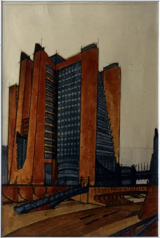 The New City — House Stairs with External Lifts by Antonio Sant'Elia