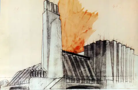 Industrial Building with Corner Tower by Antonio Sant'Elia