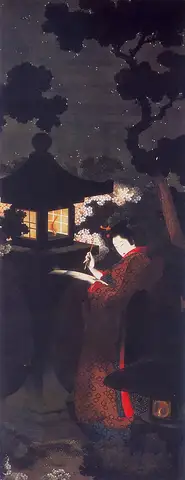Beauty Viewing Cherry Blossoms at Night by Katsushika Ōi