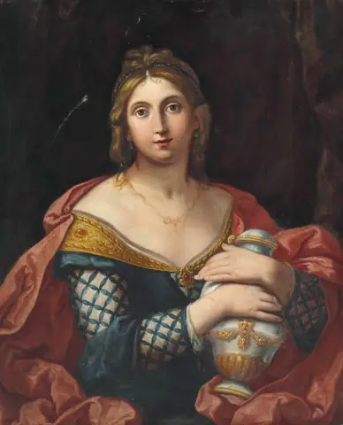 Portrait of a lady, half-length, as Pandora or Artemisia by Elisabetta Sirani