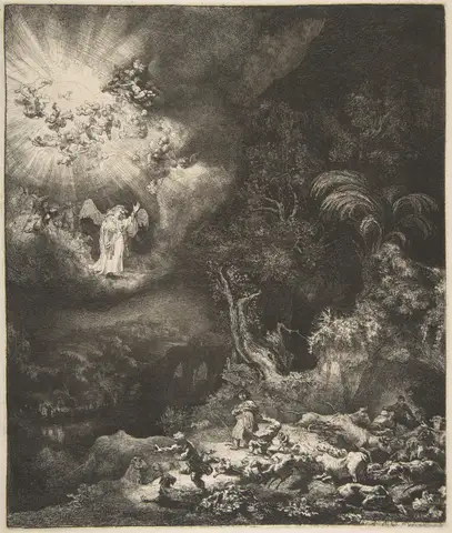 The Angel Appearing to the Shepherds by Rembrandt van Rijn
