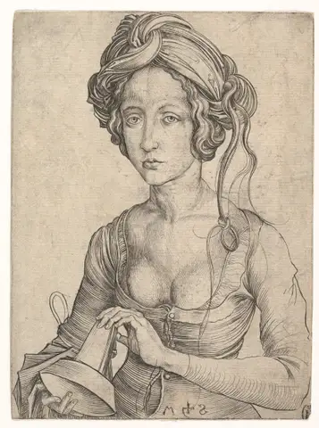 A Foolish Virgin in Half-Figure by Martin Schongauer