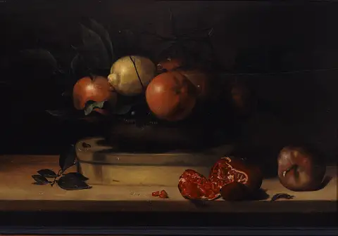 Bowl of Lemons and Oranges on a Box of Wood Shavings and
          Pomegranates by Louise Moillon
