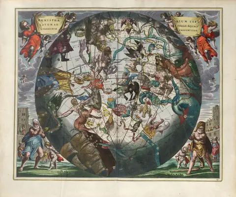 Harmonia Macrocosmica Plate 29 — Southern Stellar and
Terrestrial Hemisphere by Andreas Cellarius
