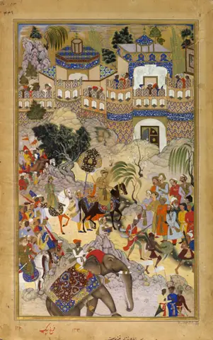 Akbar's Triumphal Entry into Surat Akbarnama by Farrukh Beg