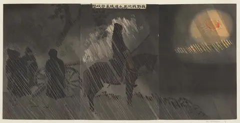 Attacking the Enemy Camp at Jiuliancheng by Kobayashi Kiyochika 清親