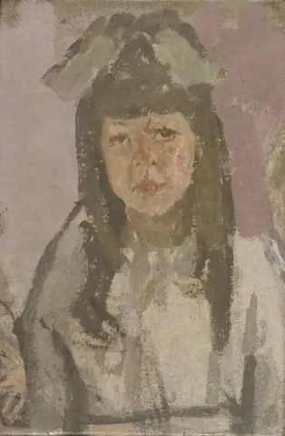 Bust of a Girl with a Bow Before a Pink Background by Gwendolen Mary John