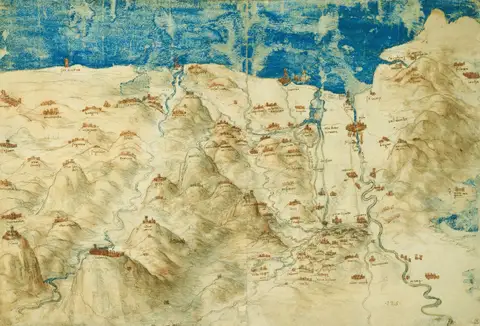 A bird's-eye map of western Tuscany by Leonardo da Vinci