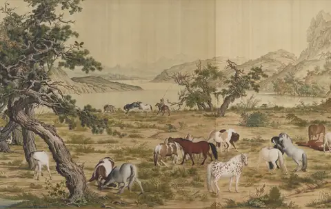 One Hundred Horses — Detail 3 by Giuseppe Castiglione (郎世寧)