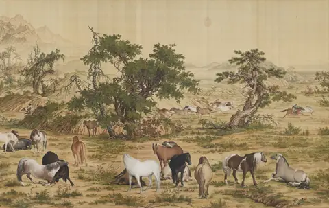 One Hundred Horses — Detail 4 by Giuseppe Castiglione (郎世寧)