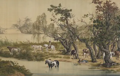 One Hundred Horses — Detail 2 by Giuseppe Castiglione (郎世寧)