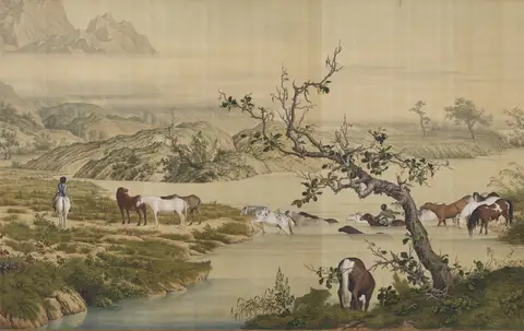One Hundred Horses — Detail 1 by Giuseppe Castiglione (郎世寧)