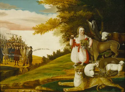 Peaceable Kingdom with Quakers Bearing Banners by Edward Hicks