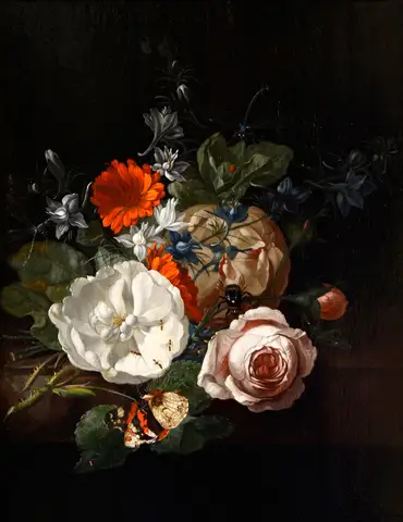 Still Life of Flowers on a Table Ledge by Rachel Ruysch