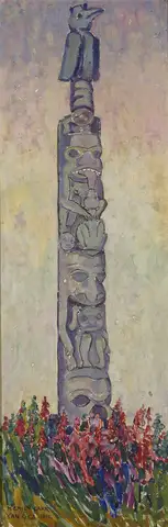 Indian Totem pole, Yan, Queen Charlotte Islands by Emily Carr