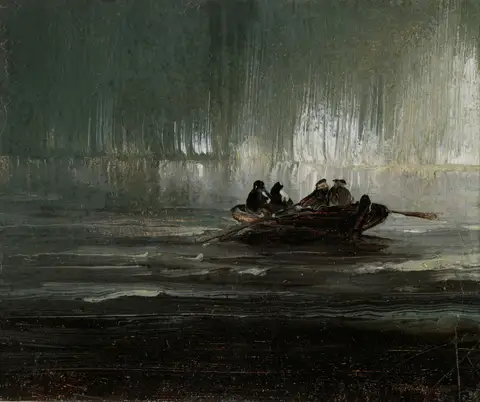 The Northern Lights over Four Men in a Rowboat by Peder Balke