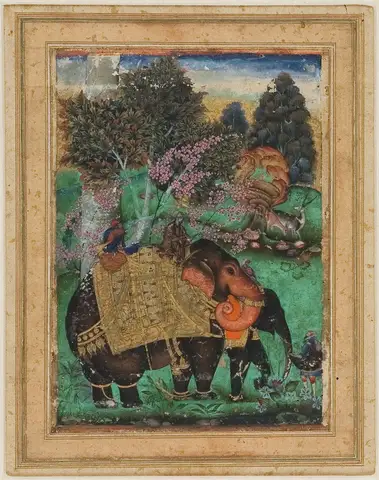 Sultan Ibrahim Adil Shah II Riding His Prized Elephant Atash Khan by Farrukh Beg